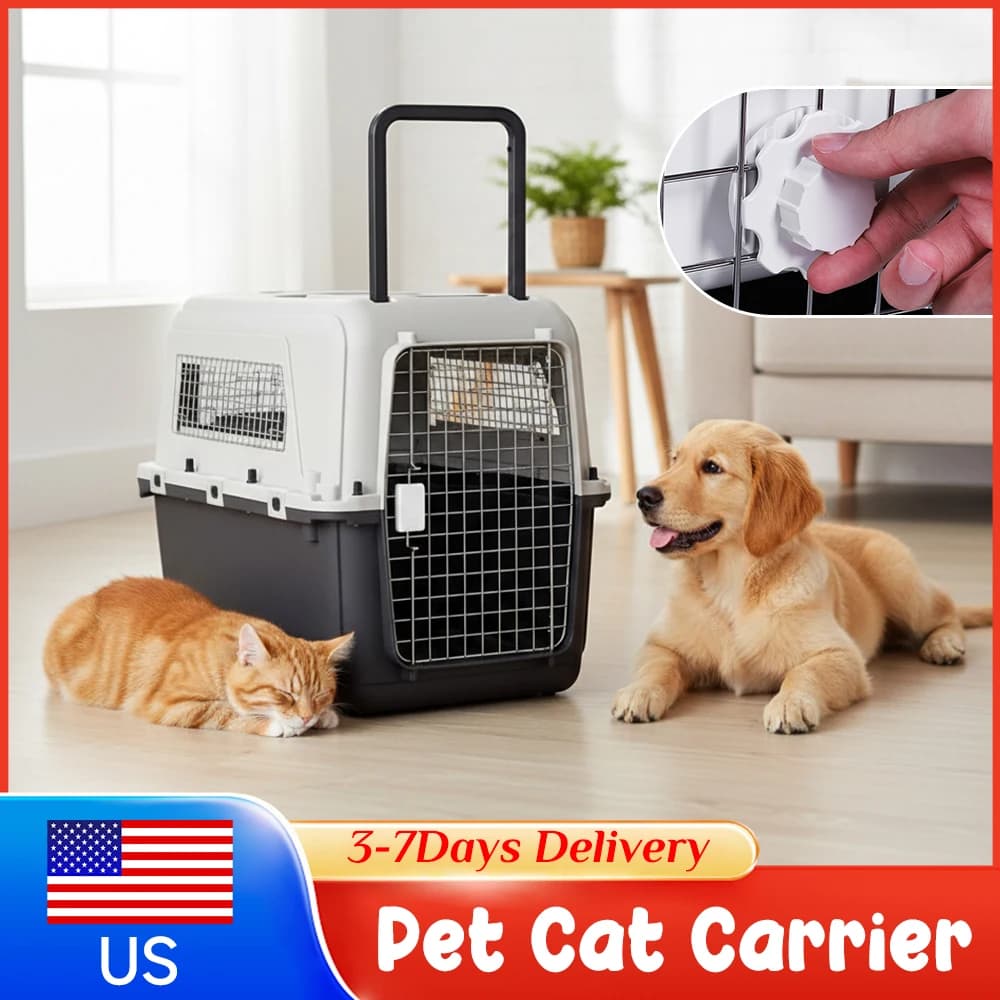 Trasportino per Gatti e Cani 33x21.6x25.2in con Maniglia e Porta in Metallo, Gabbia da Viaggio per Cuccioli e Gattini, Uso Interno ed Esterno, Nuovo
