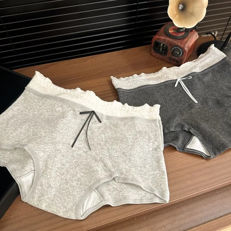 SP&CITY Korean Women's Underwear in Medium Life Grey Cotton Breathable Seamless Mutandines Sweet Bow Student Comfortable Daily Brief