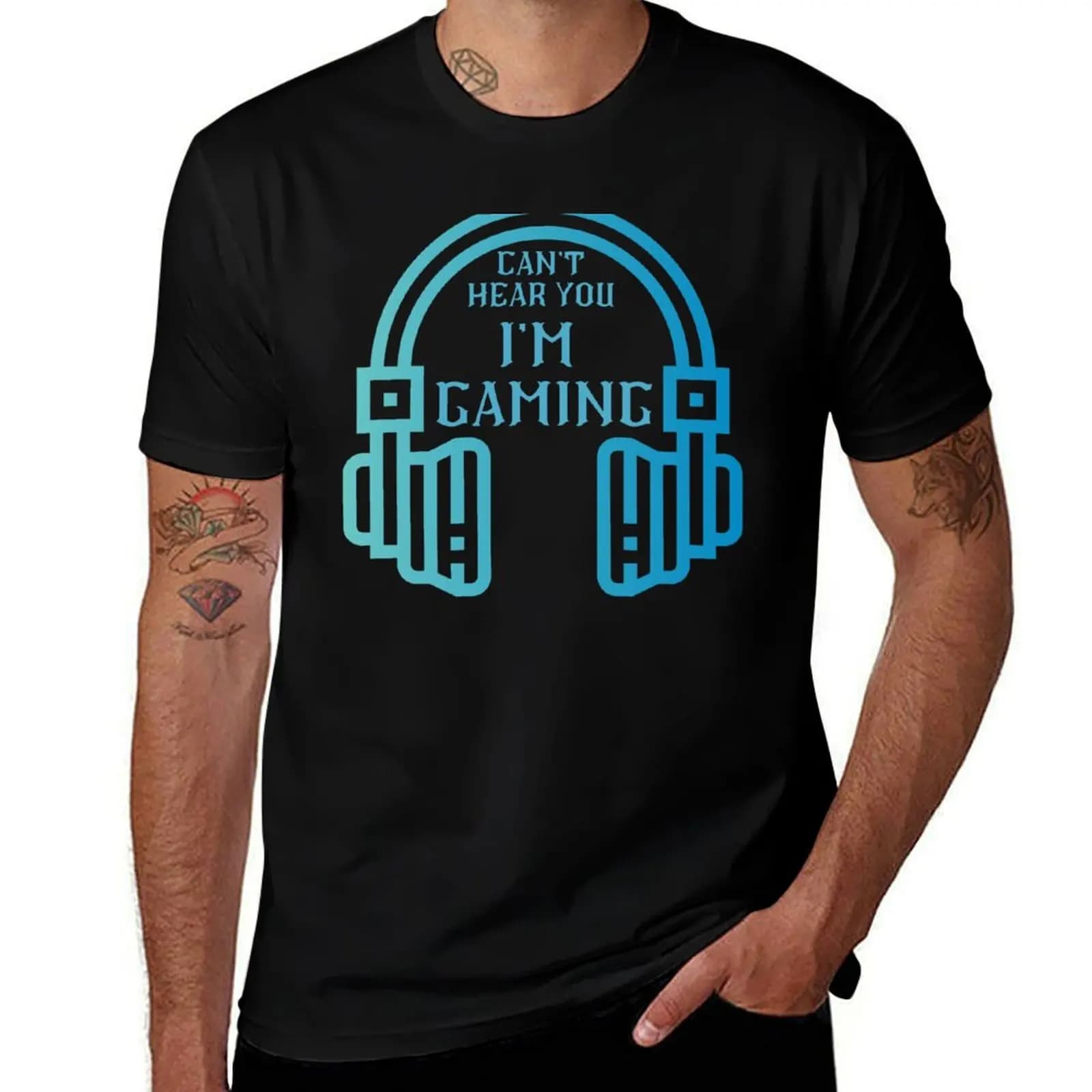 I can't hear you, I'm playing, fun gamer t-shirt with print 'I can't hear you, I'm playing', casual short sleeve t-shirt for vacation