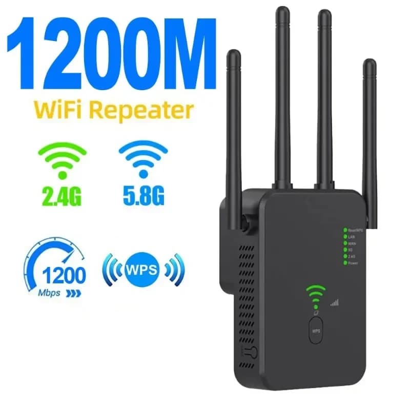 Ripetitore WiFi Dual-Band - 1200/300Mbps, Potenzia Segnali WiFi 2.4G e 5G, Amplificatore Gigabit 802.11ac con WPS