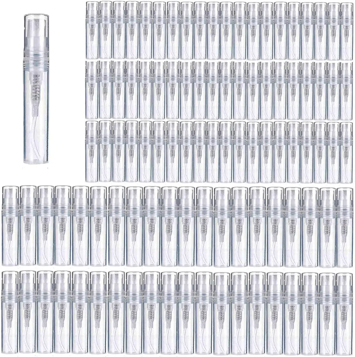 100 pz 2 ml 3 ml 5 ml Mini Spray di Plastica Bottiglie Vuote Profumo di Fragranza Portatile Atomizzatore Nebbia Riutilizzabile Contenitori Cosmetici