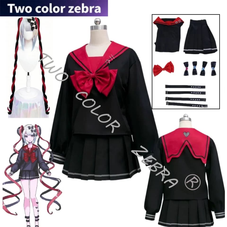 Costume Cosplay Needy Girl Overdose KAngel, Uniform JK Black, Set Complete with Wig, Dress for Halloween, Comic Con, Party and Role Games