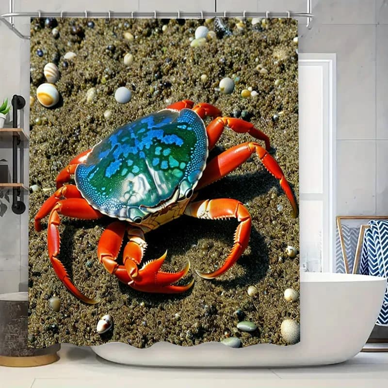 Tenda da doccia stampata in 3D Design a granchio blu per l'arredamento del bagno Tessuto impermeabile Installazione semplice Idea regalo perfetta per la casa Acc