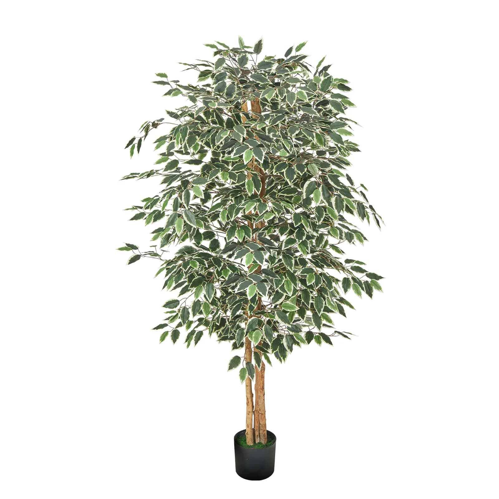 6FT Artificial Ficus Tree with Black Pot, Tall Faux Plant Featuring Natural Wood Trunk and Lifelike Green Leaves, Ideal for Indo