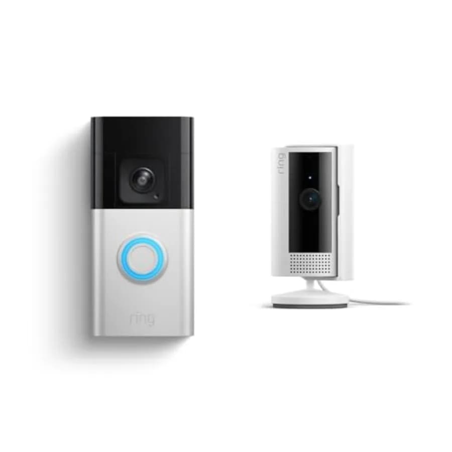Campanello Smart Wireless Ring Battery Doorbell Pro con Telecamera Interna Ring Bianca, Video HD, Visione Notturna, Audio Bidirezionale, Resistente alle Intemperie