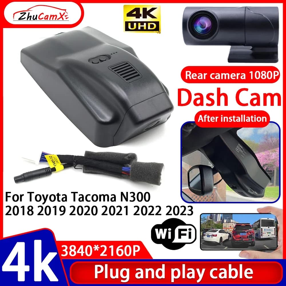 Video Recorder ZhuCamX with Night Vision 4K, DVR Plug and Play Camera for Auto, Dash Cam for Toyota Tacoma N300 2018 2020 2021 2022 2023
