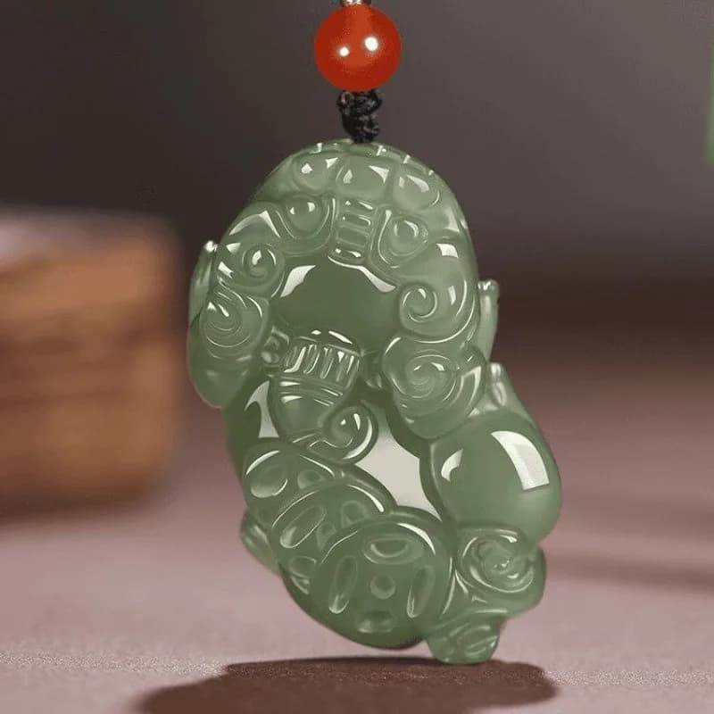 Nuovo Ciondolo Pixiu in Giada Verde Naturale, Collana in Stile Etnico alla Moda ed Elegante