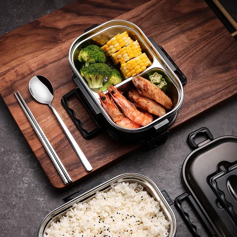 Contenitore termico per il pranzo in acciaio inossidabile, portatile, a due scomparti, per impiegati d'ufficio, ecologico.