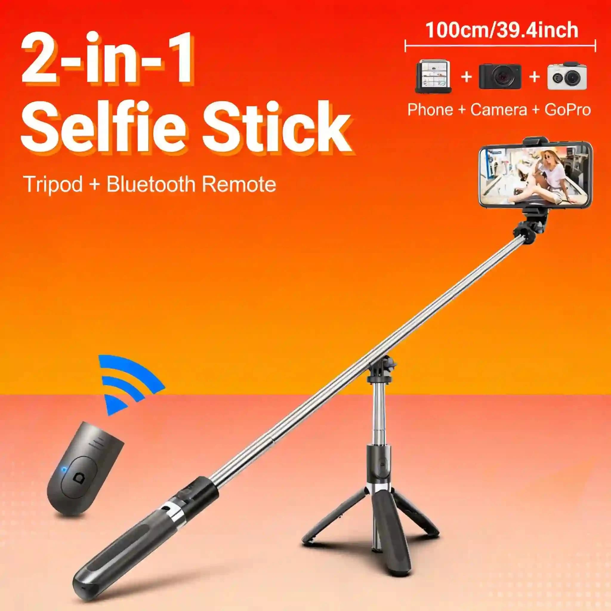 Bastone per selfie multifunzione da 39 pollici con telecomando, 360° ° Supporto Girevole per Telefono per Live Streaming
