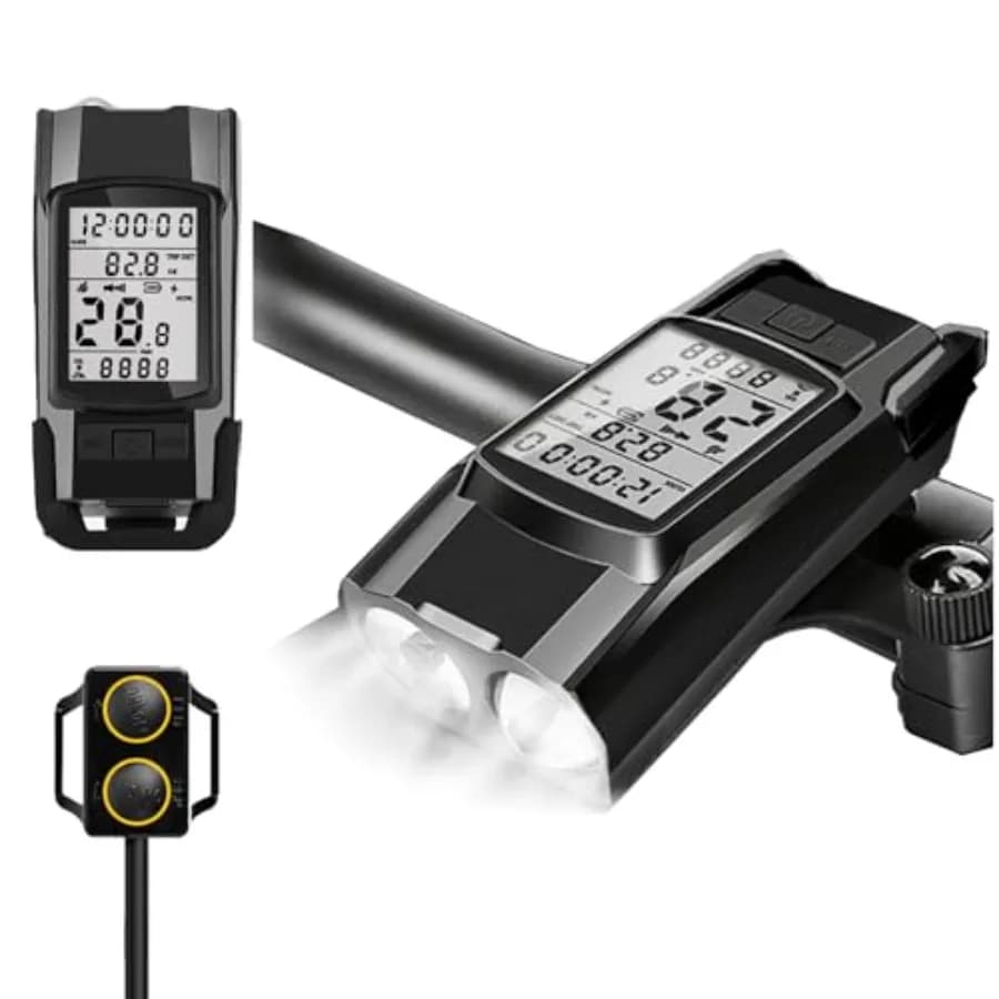 3-in-1 Wireless Cycling Computer Multifunction with 800lm and Clacson Bicycle Lights, Speedometer and Countertops (MPH/KM/H) Waterproof