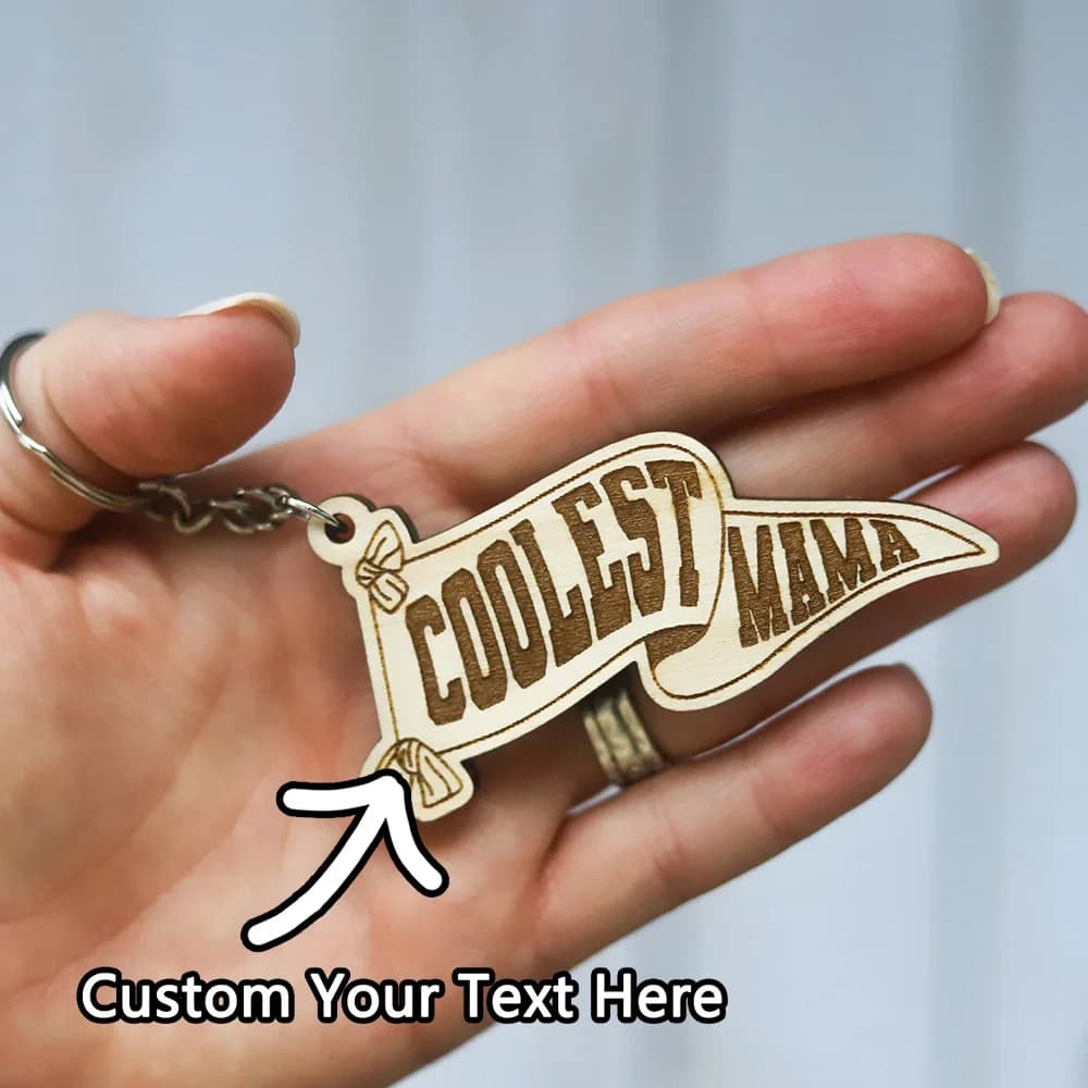 1 piece custom wooden keychain: customized with custom text and name, ribbon shape, do-it-your laser engraved, unique gift for everyday use and