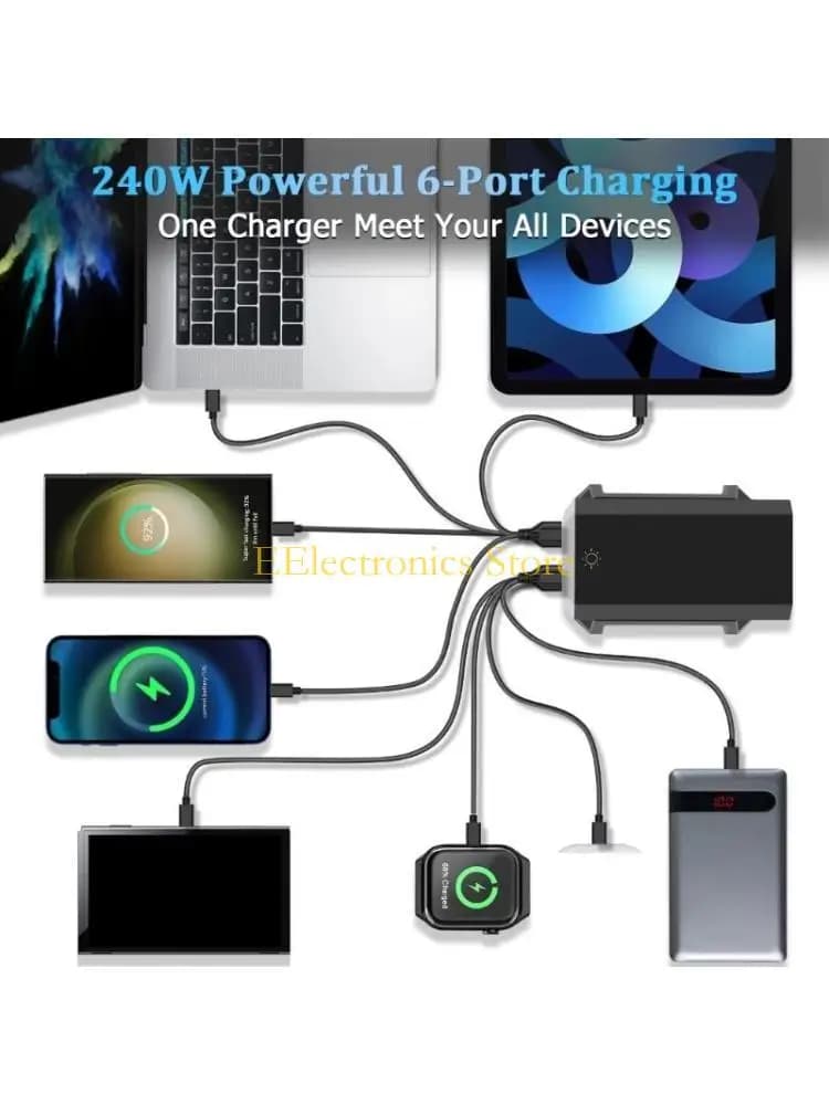 B03C Adattatore ricarica da tavolo da 240 W Porta USB multipla Ricarica rapida per laptop e tablet