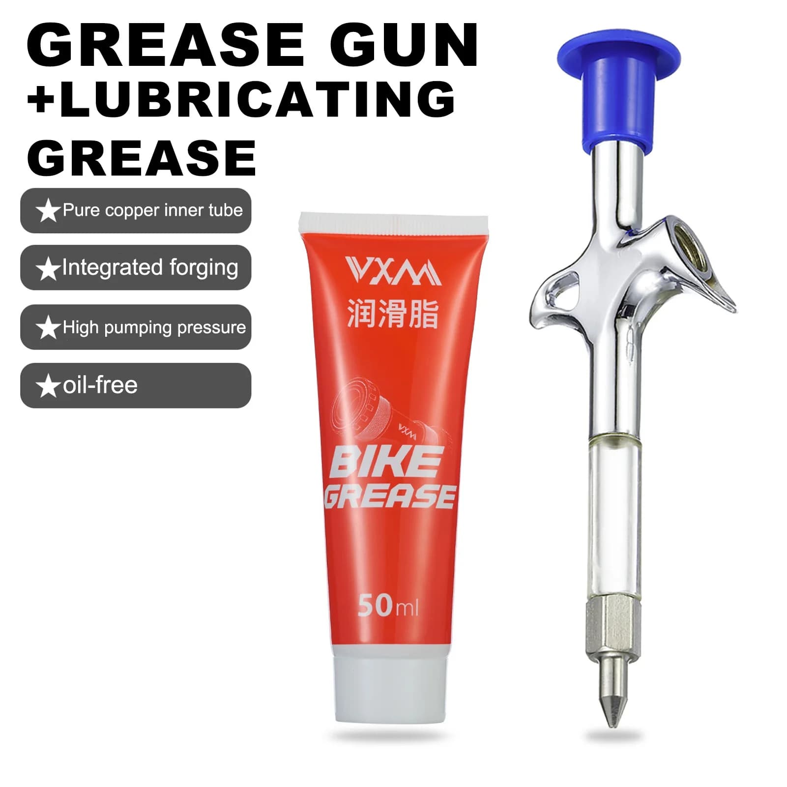 Bicycle Grease Gun Lubrication Tool Zinc Alloy Manual Pump for Mountain Bike Hub Bottom Bracket Bearings Maintenance Accessories