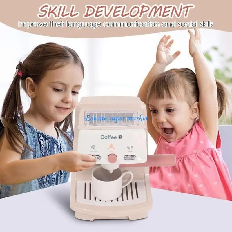 090B Educational Toy Coffee Machine Toy for Children Kitchen Pretend Play Safe Plastic Coffee Maker Role Playing Activity Toy