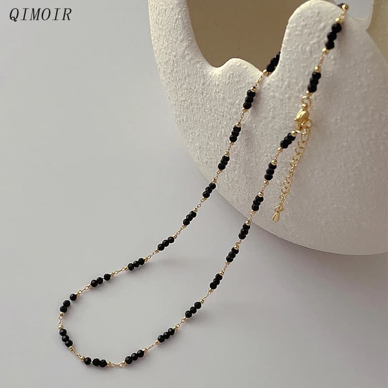 Catene a maglie in metallo rame fatte a mano collana di cristallo nero per le donne gioielli fantasia raffinata moda stili classici regali per ragazze C1320
