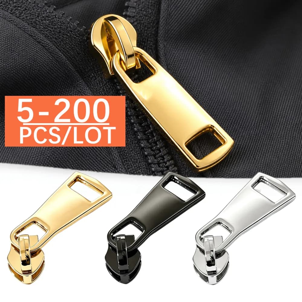 5/100/200Pcs 5# Zipper Puller Sliders for Nylon Zips Closures Bag Jacket Pocket Zip Head Repair Kit Garment DIY Accessories