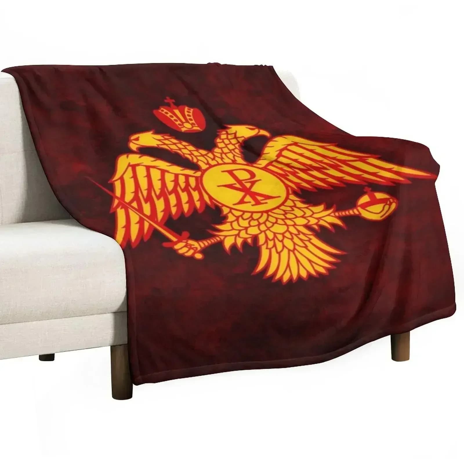 Coperta con simbolo imperiale bizantino, coperta calda per il riposo, per divano e letto in ufficio