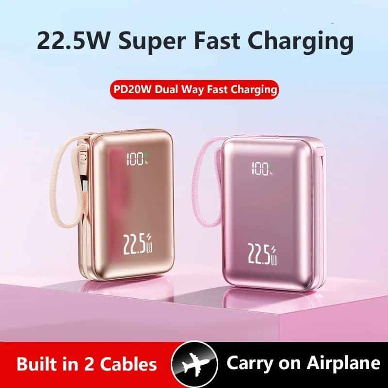 Mini Power Bank da 20000 mAh Batteria esterna 22,5 W Ricarica rapida per iPhone 17 Xiaomi Samsung Caricatore portatile con cavo Powerbank