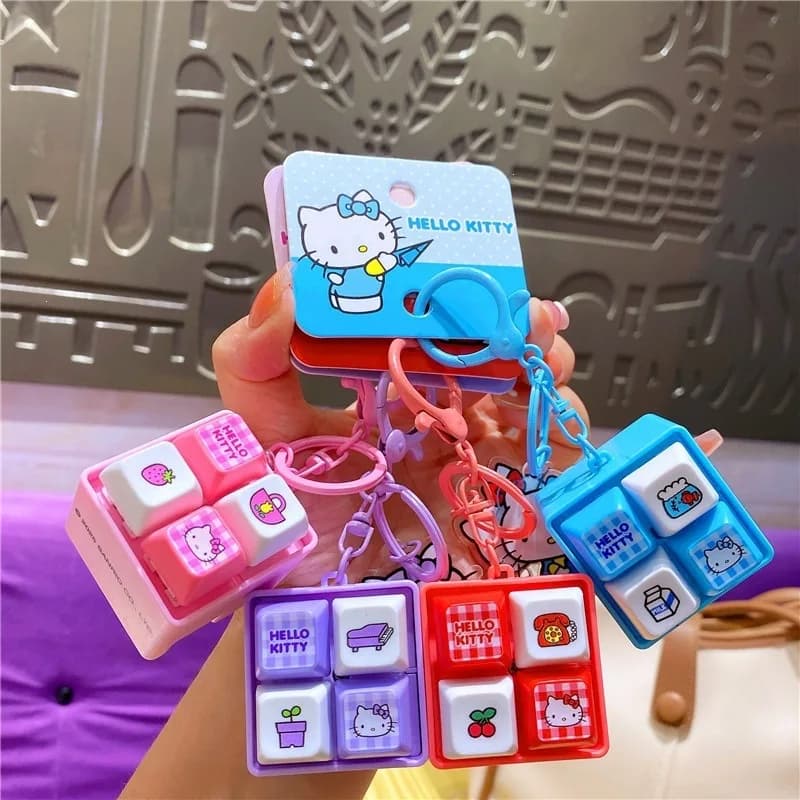 Portachiavi con ciondolo a tema Sanrio, tasti per tastiera fai da te, ciondolo per zaino a forma di quadrato, per passare il tempo