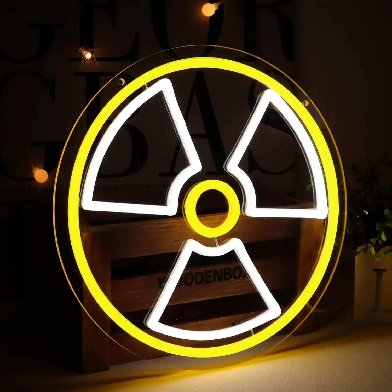 Insegna Luminosa LED Neon con Avvertenza Biohazard, Dimmerabile USB, per Sala Giochi, Laboratorio Scientifico, Studio, Decorazione Artistica, Regalo