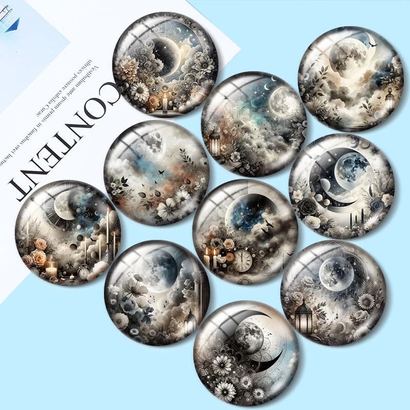 Clip Luna Etérea 12mm/18mm/20mm/25mm con cabochon in vetro per bracciali, ciondoli, anelli, orecchini e componenti per la creazione di gioielli
