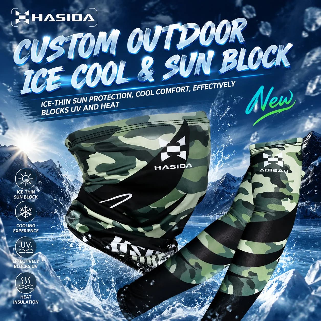 HISTAR 1PC Camouflage Color Breathable Light&Comfortable Cool Feeling Sunscreen Summer Fishing Face Towel&ICE SLEEVE