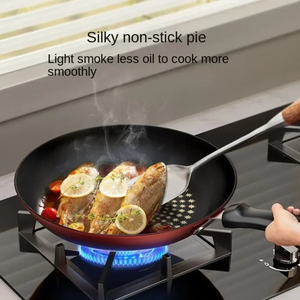 Flat bottom pan, non-stick pan for nuts, multifunctional pan, iron, easy to clean, kitchen pots