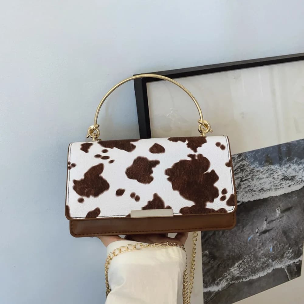 Summer Cow Print Ladies' Crossbody Bag Large Capacity Hand-held Shoulder Bag with Detachable Chain PU Underarm Handbag Tote Bag