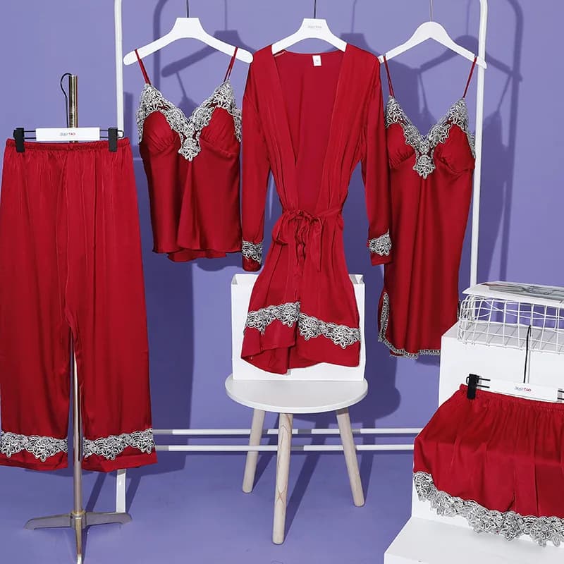 Abito da donna Set da notte in raso Kimono in pizzo accappatoio abito da notte Sexy abiti per la casa abito da damigella d'onore da sposa setoso