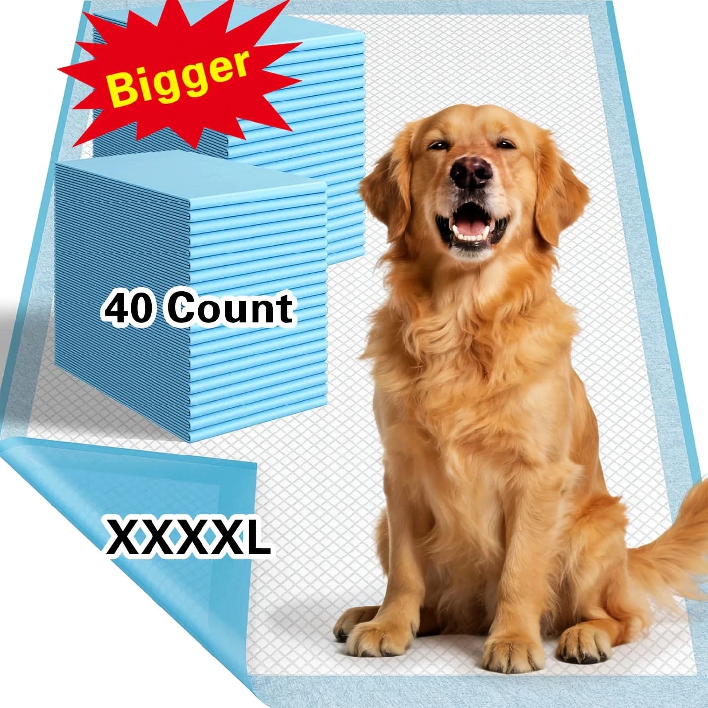 58x32 Inch Dog Pee Pad, Super Absorbent Puppy Pee Pad, 40 Count Extra Large Disposable Potty Training Pee Pad for Dogs and Cats, Leak Proof Pee Pad, Pet Pee Pad for Car, Crate, Couch, Potty Replacement Pad, Adult Incontinence Pad