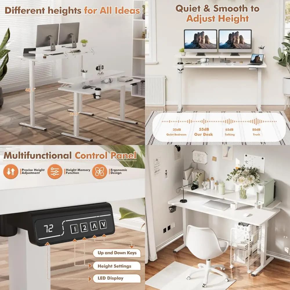 Scrivania Elettrica Regolabile in Altezza Bianca 55x24 con Supporto per Monitor