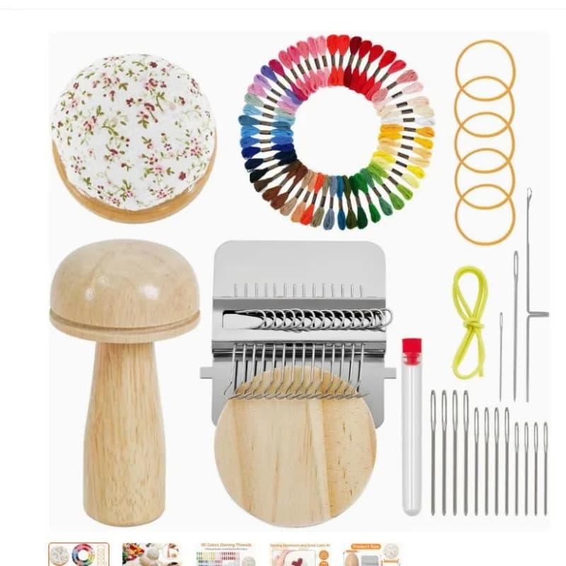 Mini Darning Mushroom for Small Speedweve Style Weaving Darning Loom with 50 Colors Thread for Handcraft DIY Eaving Repair Tool