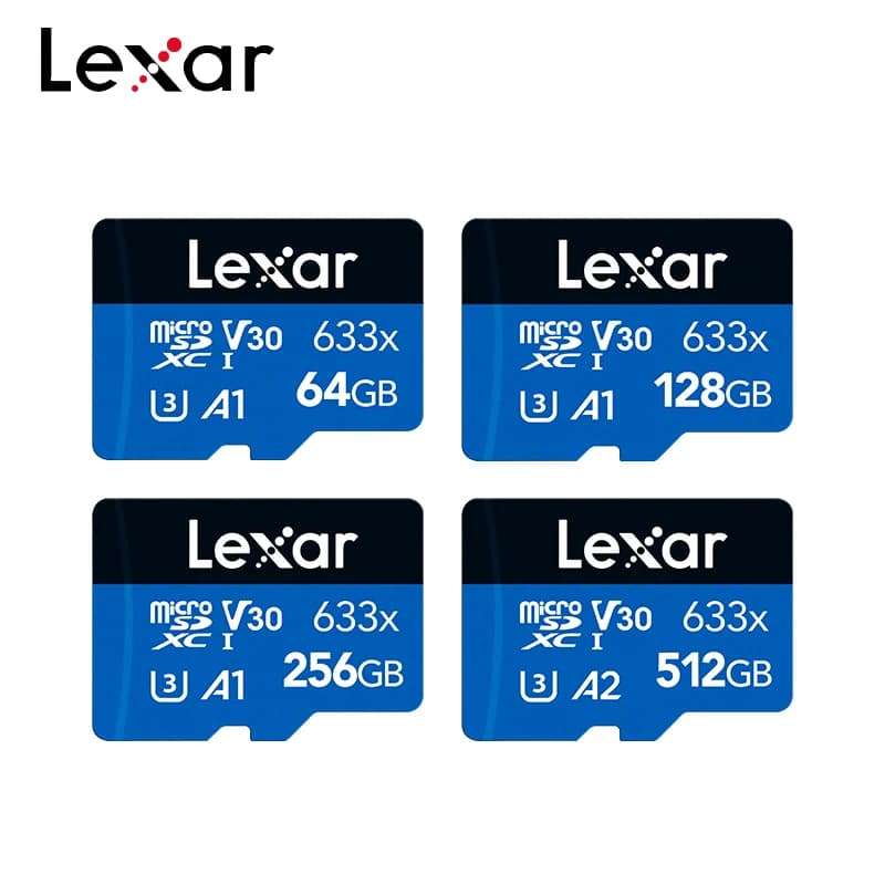 Scheda Micro SD originale Lexar 633x 512GB 256GB 128GB 64GB 32GB A2 Scheda di memoria con velocità di lettura fino a 100 MB/s A1 MicroSDHC MicroSDXC TF Card