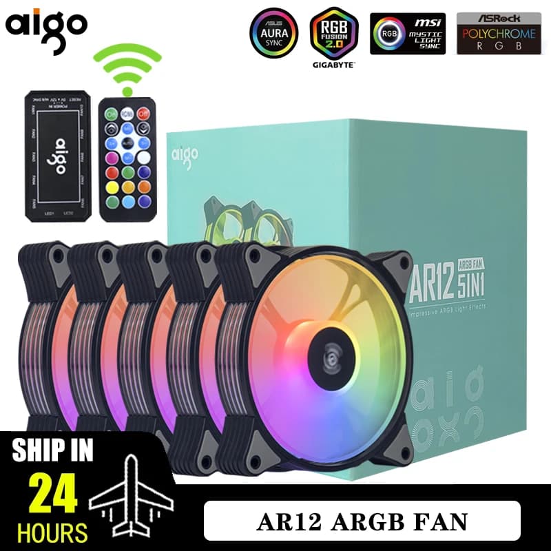 Aigo AR12 120mm PC Gamer Computer Case Fan RGB 12v dissipatore di calore Aura Sync Cooler Argb Silent Controller Kit ventola di raffreddamento Ventilador