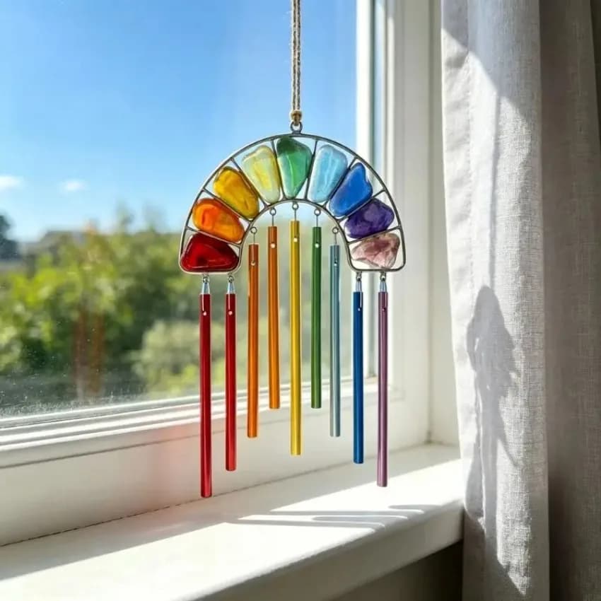 Rainbow Magic Wind Chime Acrylic Window Hanging Suncatchers Wind Chimes Indoor Rainbows Makers Decors for Home Garden Ornament
