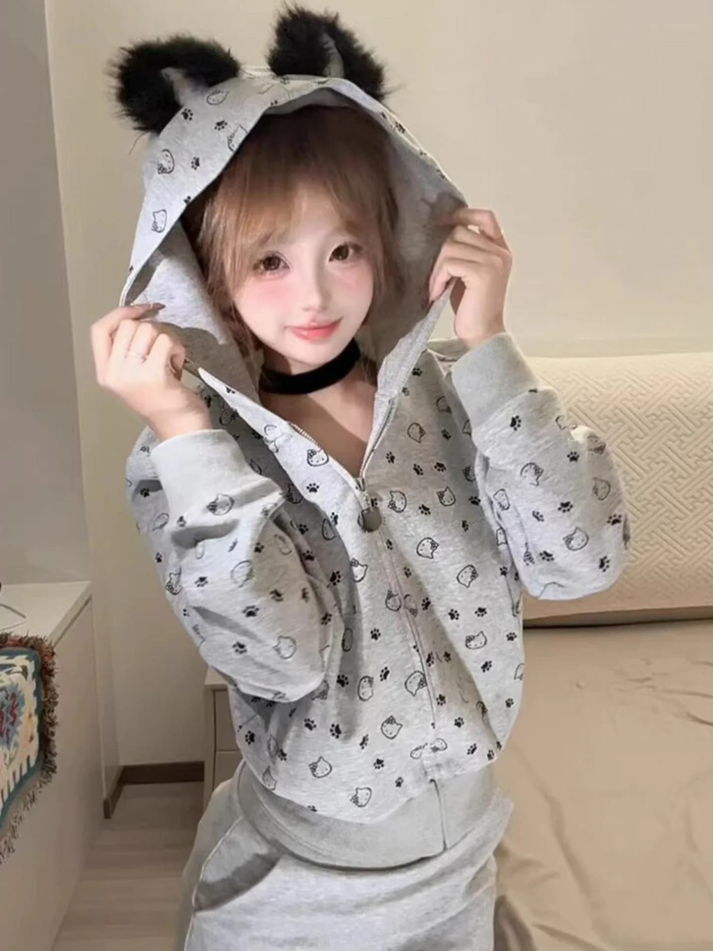 Women's Hoodie Kit, Wide fit, Fashion, Sportswear, New Korean Style, College Style, High waist, Slim Fit, Autumn Spring