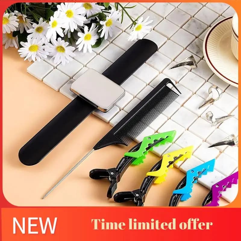 A006-8 PCS Parting Ring Hair Selecting Ring 6 Hair Sectioning Styling Clips Hair Parting Tool 2 Rat Tail Braiding Combs Durable