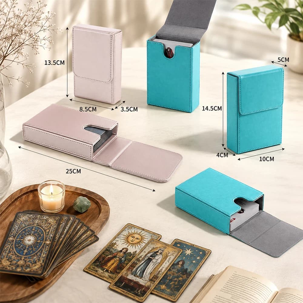 Magnetic PU Leather Tarot Card Deck Box Portable Oracle Card Storage Holder Divination Playing Card Protective Case Gifts