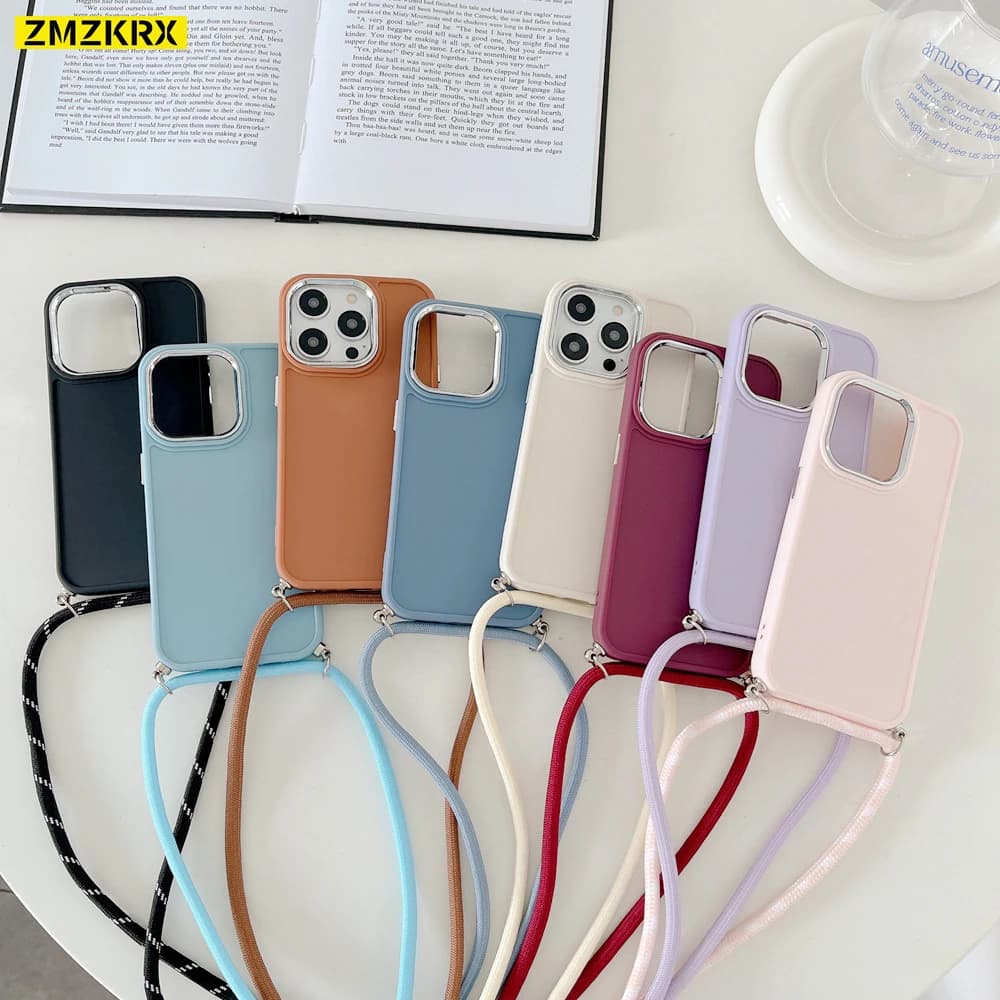 Lanyard Strap Crossbody Cord Rope Silicone Phone Case For iPhone 15 12 11 13 14 Pro Max XR X XS 7 8 Plus Shockproof Soft Cover