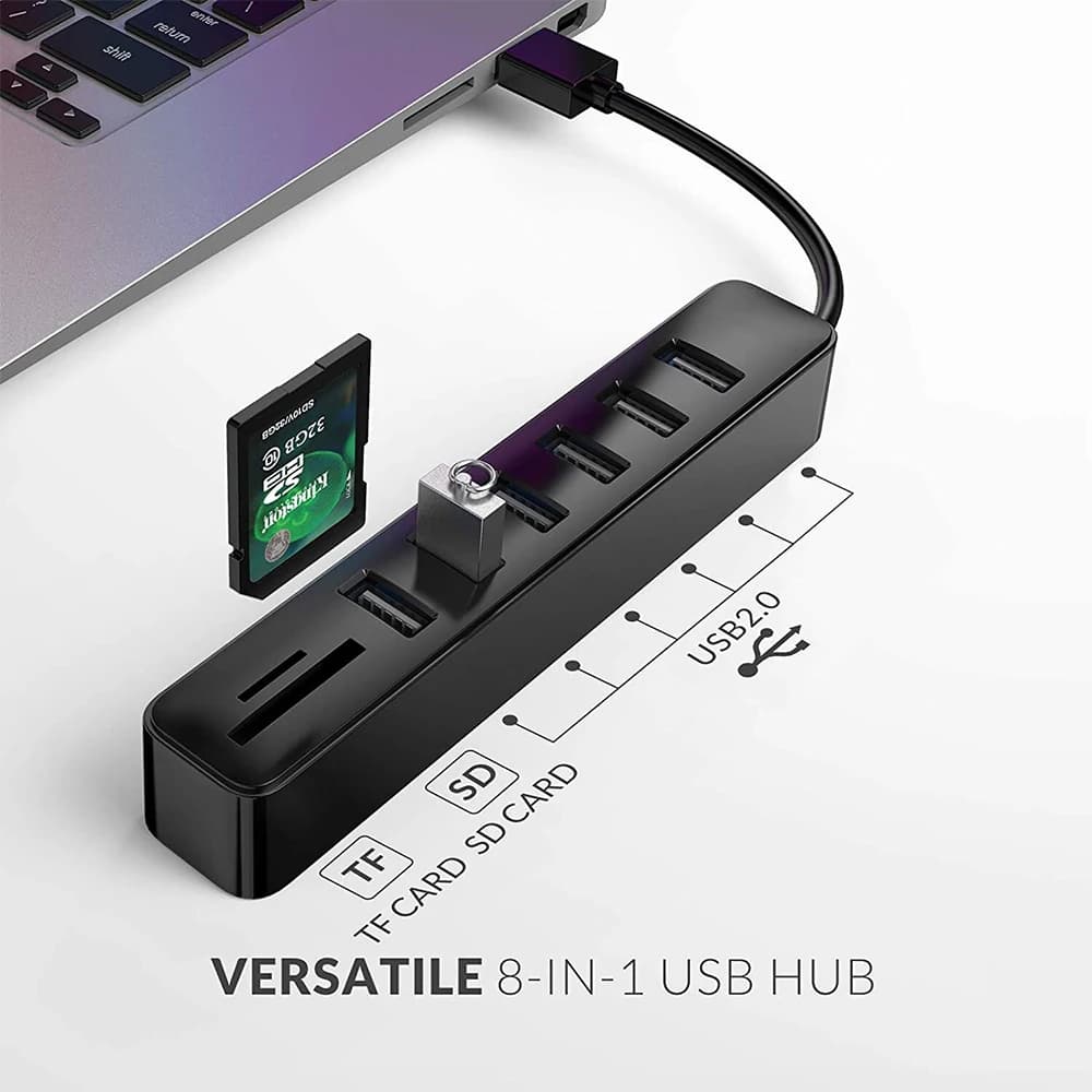 7IN1 USB 2.0 Hub 3 USB Ports SD/TF Card Reader Adapter 1M Data Cable Laptop Computer Office Accessories USB Docking Station