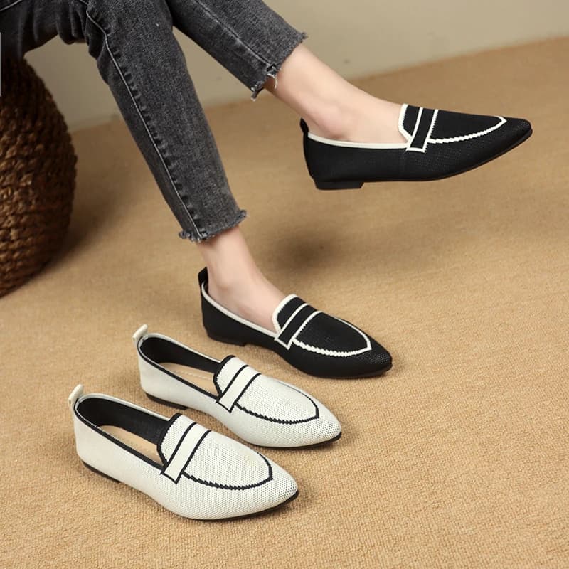 Comodi ballerini in maglia a punta per donna, mocassini slip-on, scarpe casual leggere per tutte le stagioni