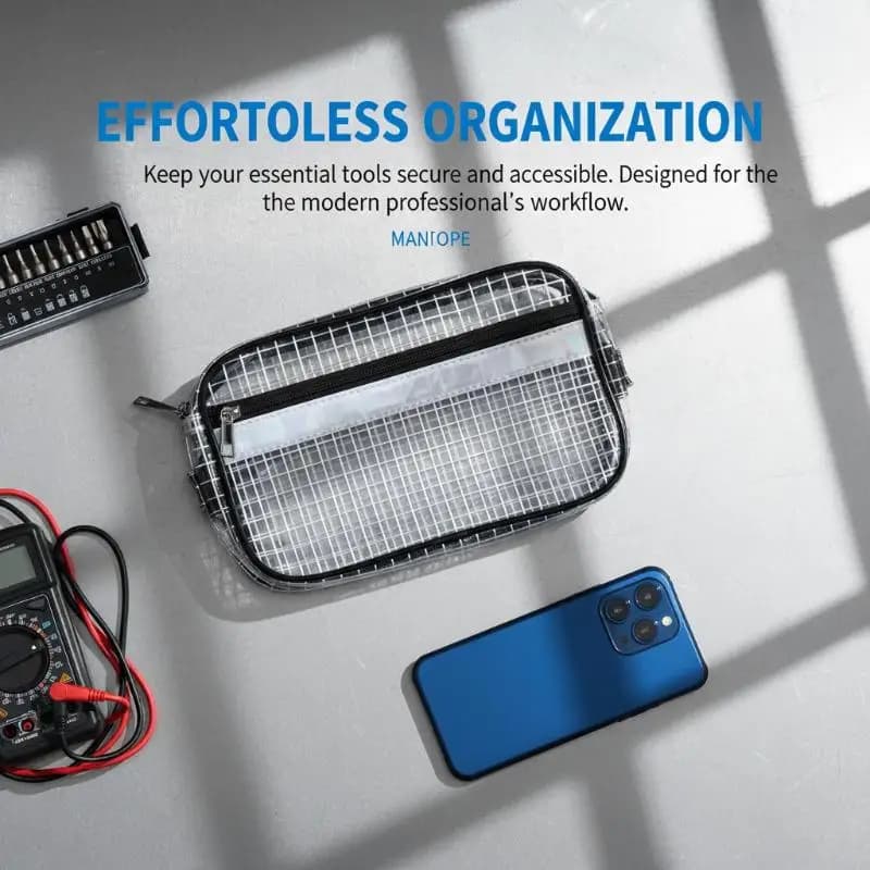 1 Pezzo Borsa da Cintura Antistatica in PVC Trasparente Impermeabile con Rete Trasparente per Organizzazione e Conservazione in Officina