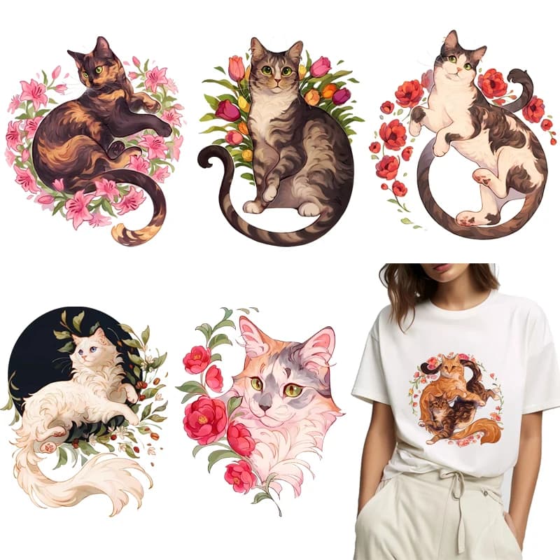 25cm flowers and Handsome Cat Owner So Cute T-shirt Printed Ironing DTF Heat Transfer Decorative Patch Ironing Washable