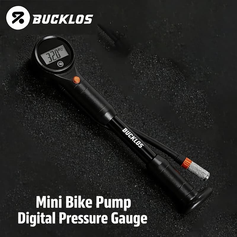Pompa per Bicicletta BUCKLOS 320PSI, Pompa ad Aria Portatile Ultraleggera con Manometro per Valvole Schrader e Presta, per MTB e Bici da Strada