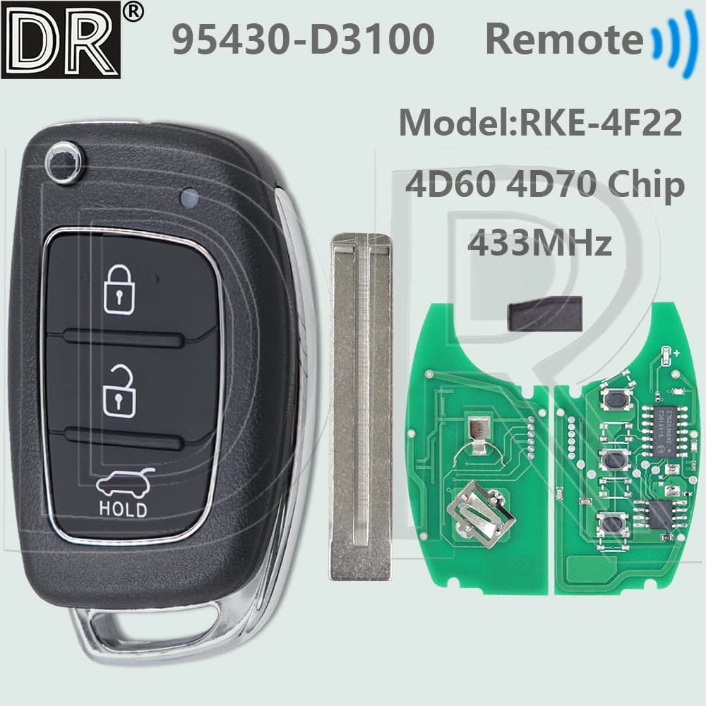 Chiave Remota Auto Flip RKE-4F22 con Chip 433MHz TOY40 per Hyundai Tucson 2015-2020, Modello DR 95430-D3100 4D60 4D70