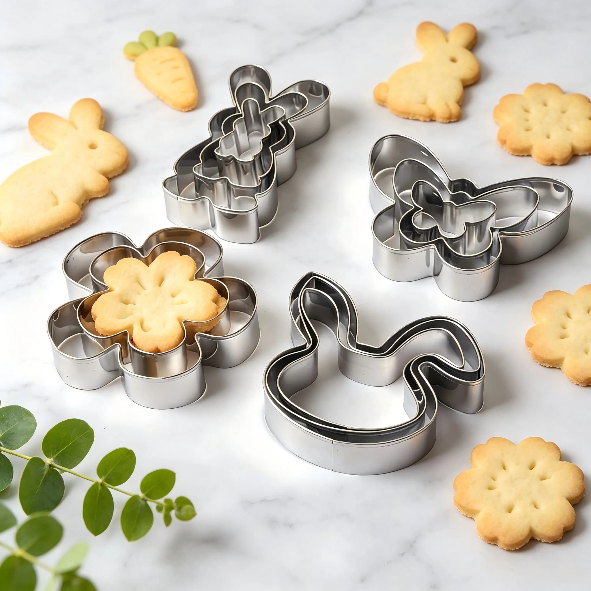5/12PCS Cookie Cutter Set, Food Grade Stainless Steel, Spring Bunny Flower Molds, Easy Clean Tools for Easter Home DIY Baking