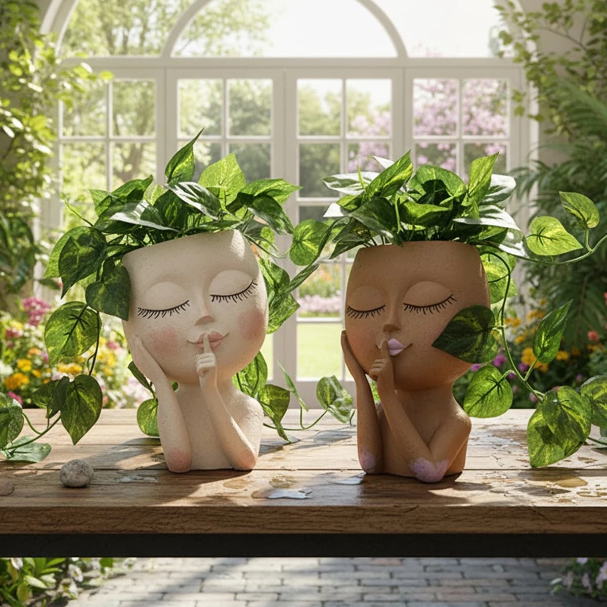 1 pezzo, vasi da fiori decorati con bambole occhi chiusi, vasi da fiori per bambole da giardino e vasi da fiori decorati con materiale in resina