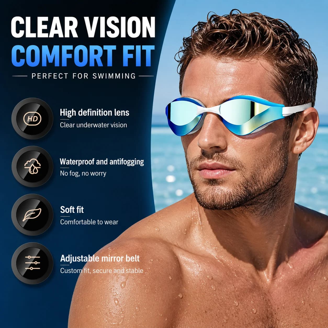 Professional Set of Swimwear for Adults, Anti-fog, Waterproof, With HD Coating and Swimming Head for Men and Women