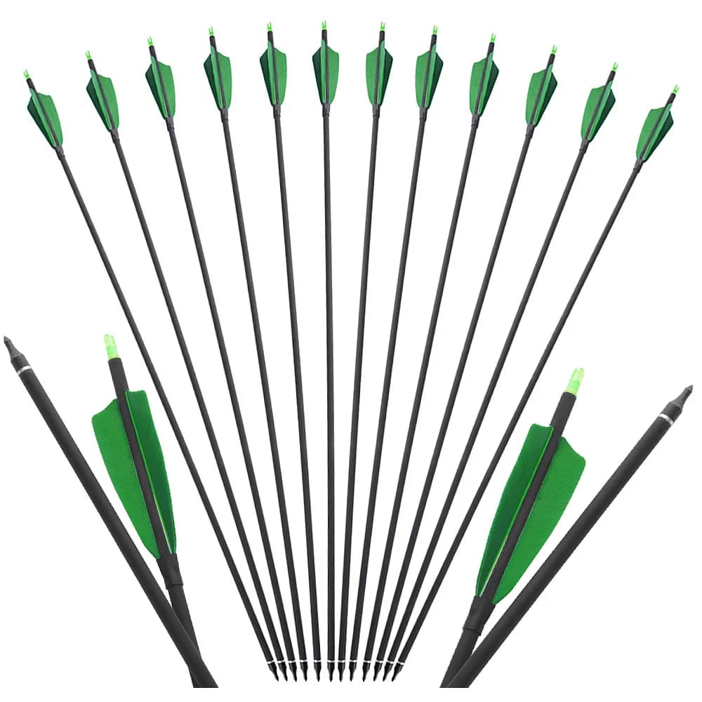 6/12 Pezzi Frecce in Carbonio 31.5 Pollici Spine 500 con Piume a Spirale ID 6.2mm OD 7.8mm per Arco Ricurvo Compound Caccia Tiro al Bersaglio