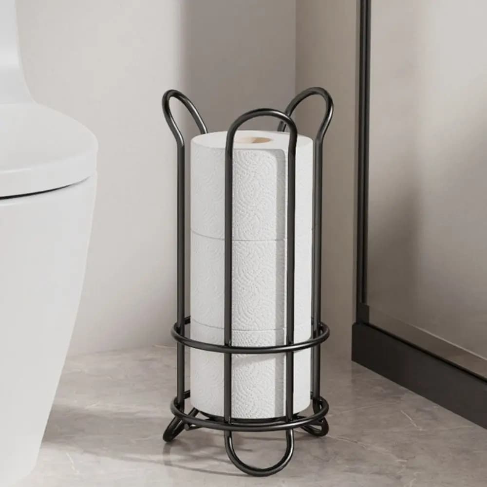 Iron Standing Toilet Roll Holder Decorative Minimalist Tissue Storage Rack Durable Large Capacity Toilet Roll Paper Holder
